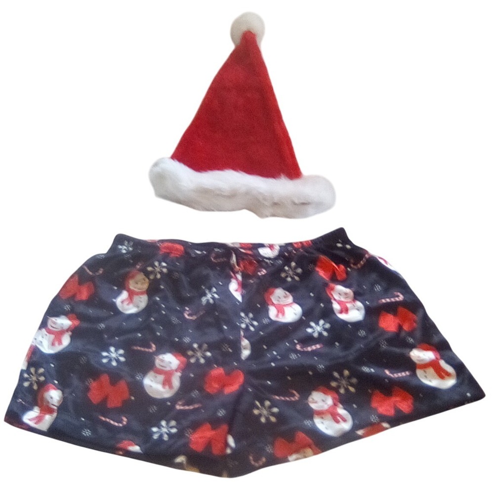 Womens Christmas Snowman Pajama‎ Shorts & Santa Hat Cozy Sleepwear Holiday Fun